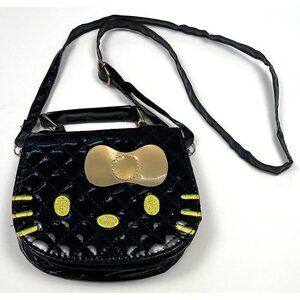 Sanrio HELLO KITTY 6.75"x5.5 Black Patent Crossbody PURSE Handbag Yellow EUC